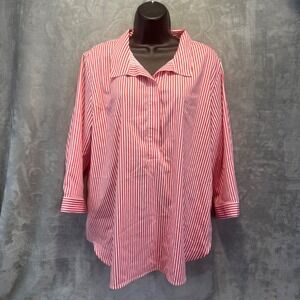 Chicos Button Back Tunic Shirt size 3 US 16/18 Cactus Blossom Red White Striped